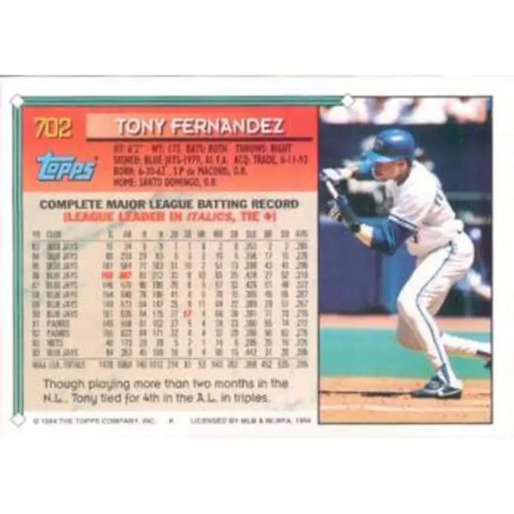1994 Topps Tony Fernandez # 702 Toronto Blue Jays